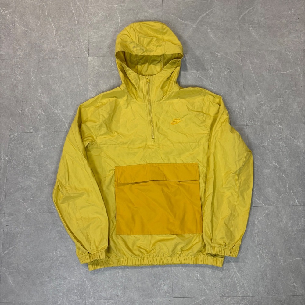 Nike Mens Half Zip Windbreaker Hooded Jacket Yellow Small 4504